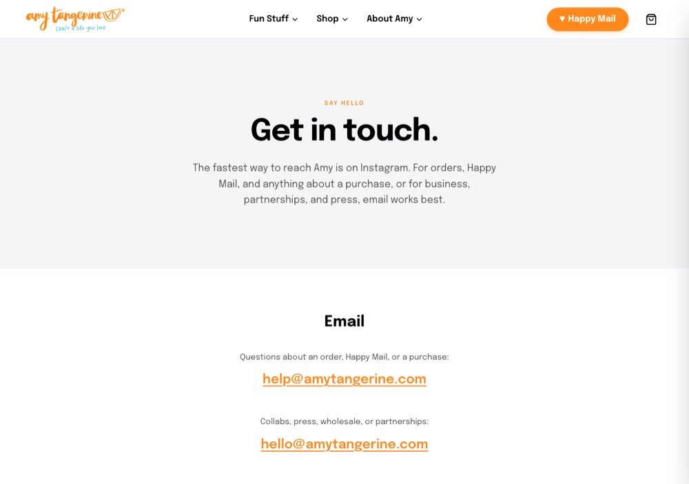 The contact page with two inboxes