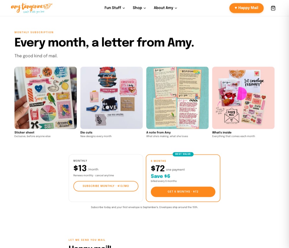 The Happy Mail page as shipped