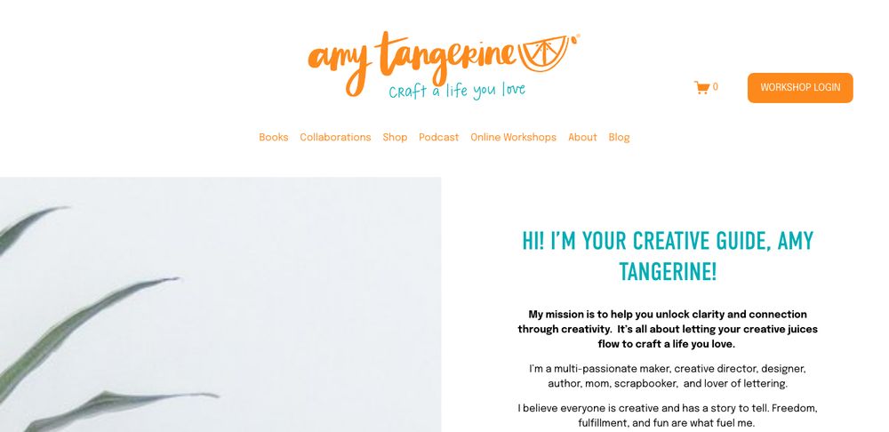 The old amytangerine.com header: eight nav items, no Happy Mail