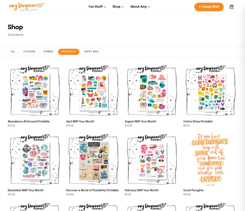 The shop with the Printables tab selected